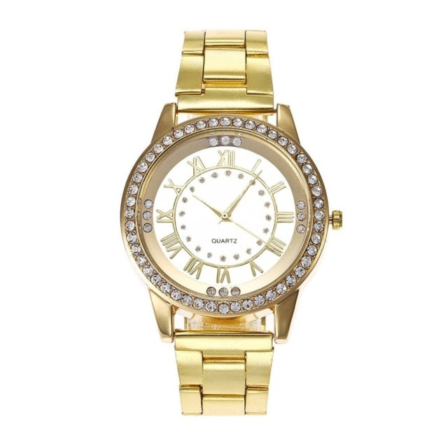 stainless steel watch for women rhinestones luxury casual quartz watch