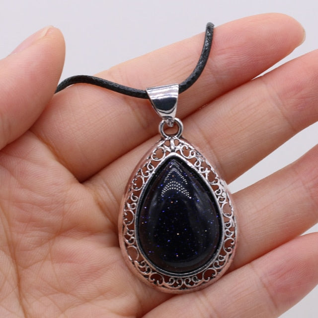 Natural Stone Necklace Water Drop Crystal Opal Necklace