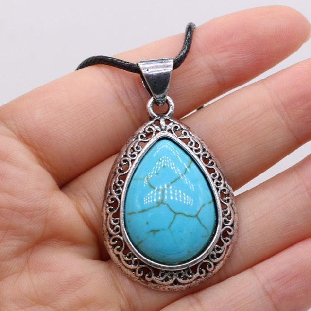 Natural Stone Necklace Water Drop Crystal Opal Necklace