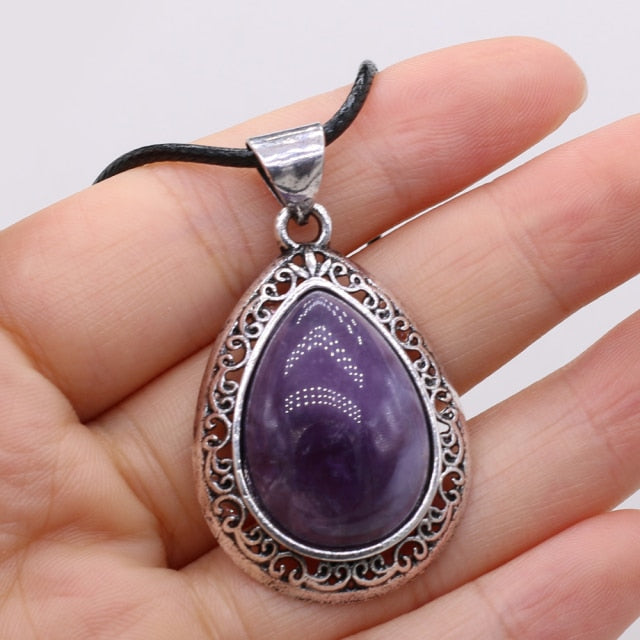 Natural Stone Necklace Water Drop Crystal Opal Necklace