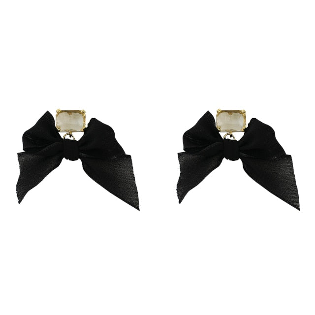 New Sweet Black White Bowknot Women Earrings
