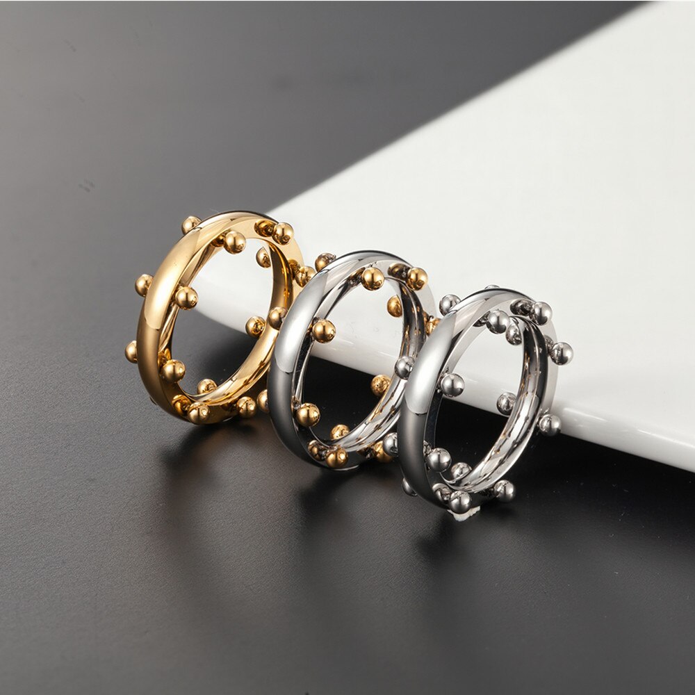 Luxury Stainless Steel Mini Ball Ring Gold Plated Women Men Rings
