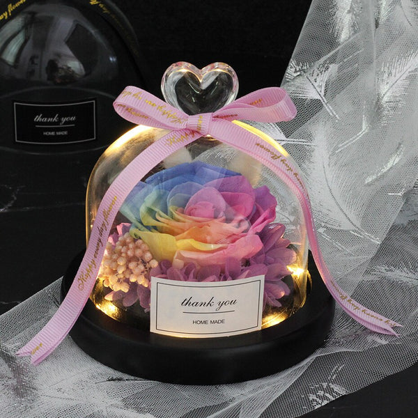 Rosa exclusiva en cúpula de cristal con luces, regalo para el día de la madre, decoración del hogar.