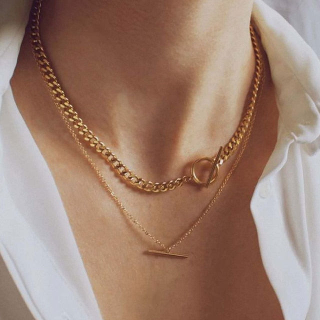 Fashion Imitation Pearl Thick Chain Pendant Necklace