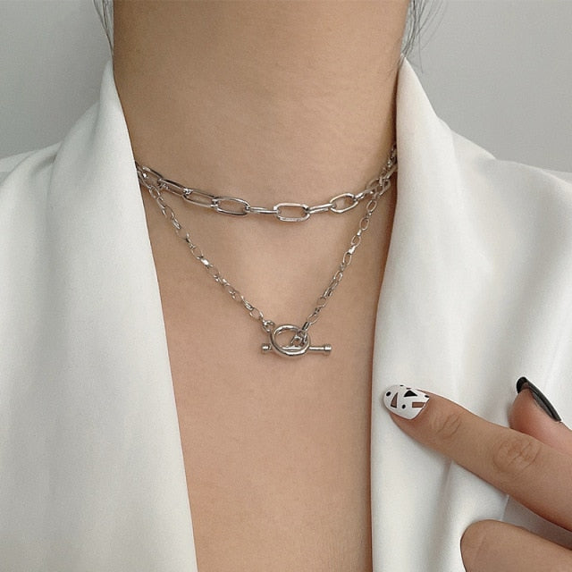 Fashion Imitation Pearl Thick Chain Pendant Necklace