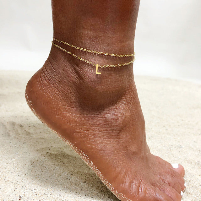 Layered Initial Bracelet Anklet for Women