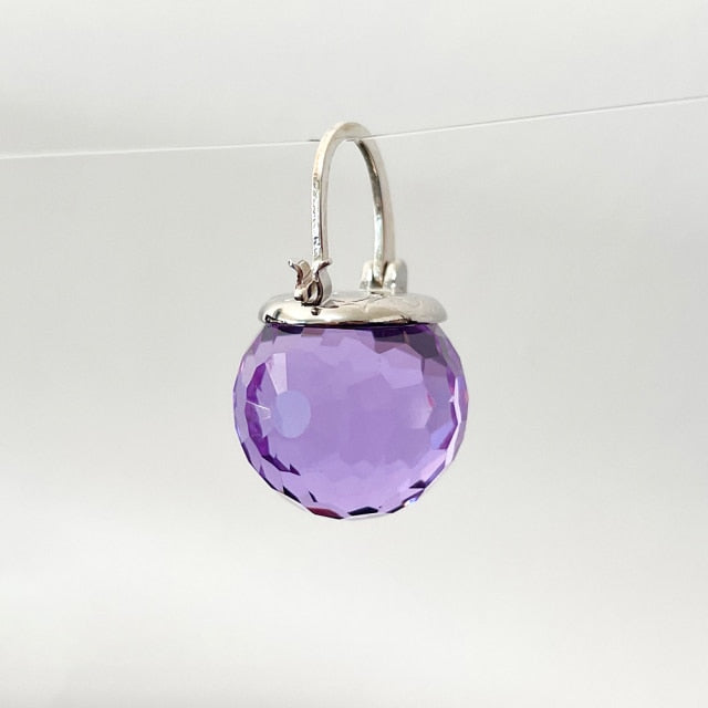 Purple Austrian Crystal Ball Heart Drop Earrings