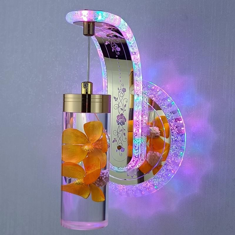 New Led Wall Light  Real flower Crystal Amber Bedside Wall Lamp