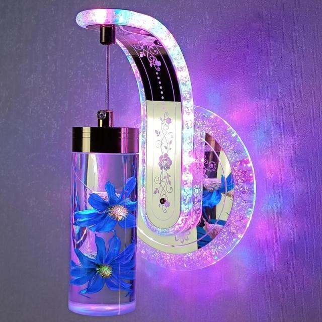 New Led Wall Light  Real flower Crystal Amber Bedside Wall Lamp