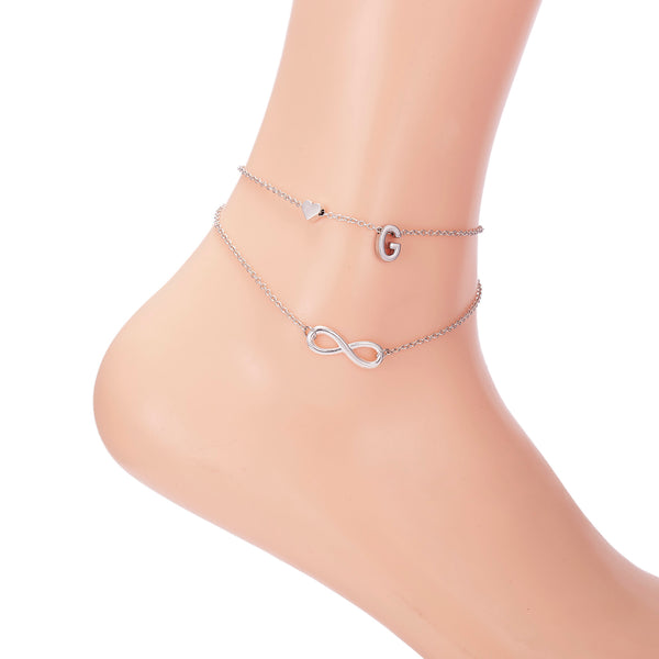 Tobillera Bohemia con 26 letras en capas y corazón infinito para mujer