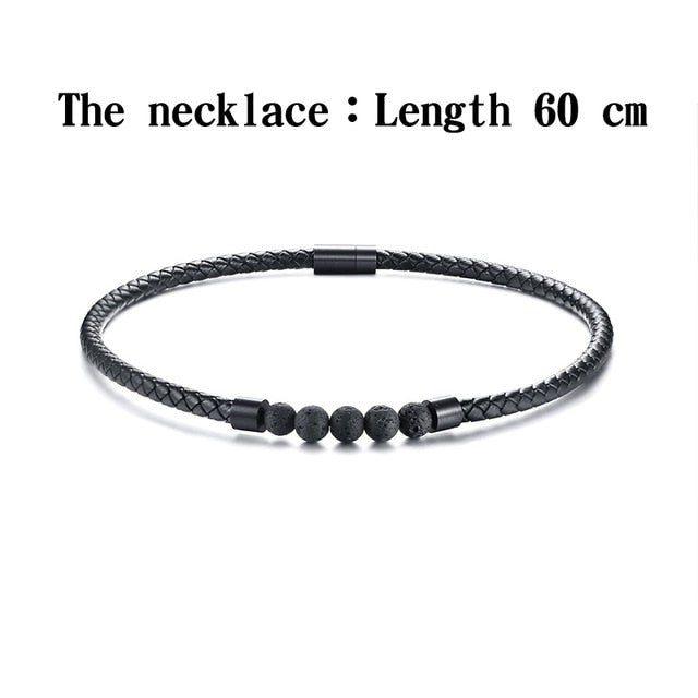 Men's Black Leather Volcanic Beaded Braclets