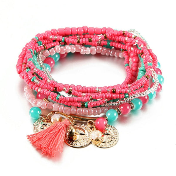 Conjunto elástico multicapa de joyería bohemia para mujer