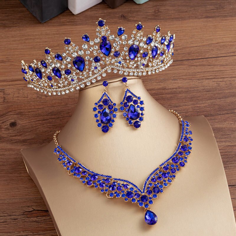 Banquet Party Crystal Crown Necklace Earrings Weddings Sets