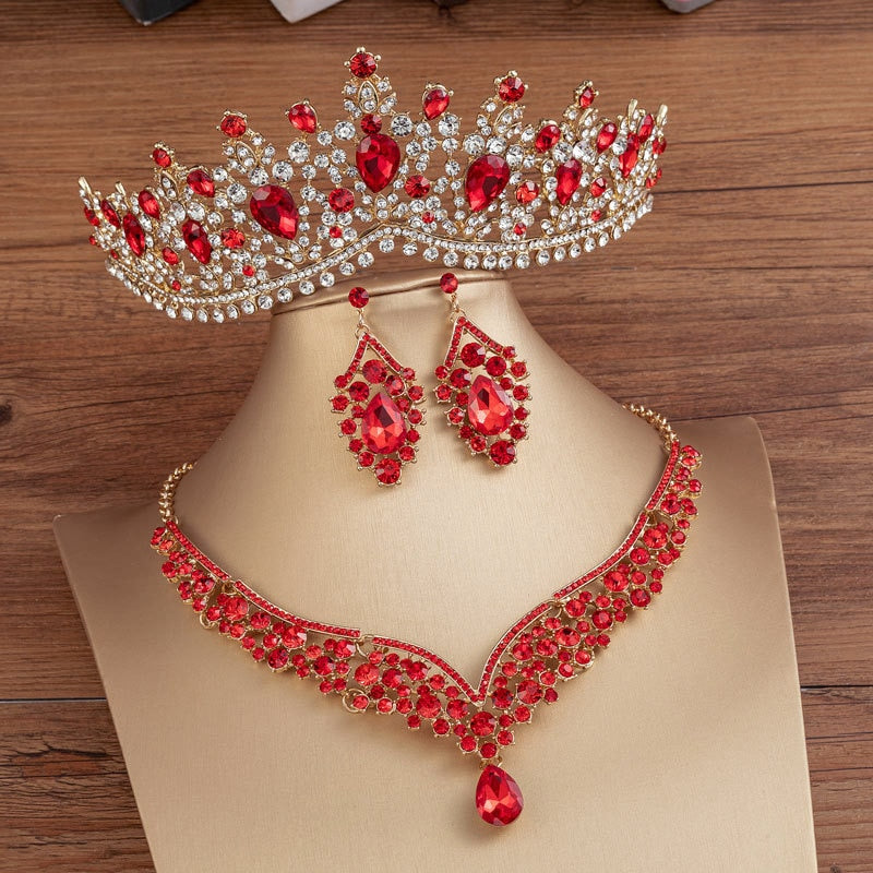 Banquet Party Crystal Crown Necklace Earrings Weddings Sets