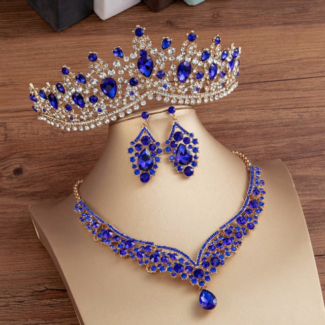 Banquet Party Crystal Crown Necklace Earrings Weddings Sets