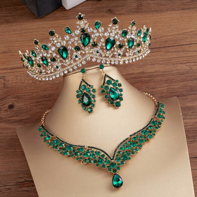 Banquet Party Crystal Crown Necklace Earrings Weddings Sets
