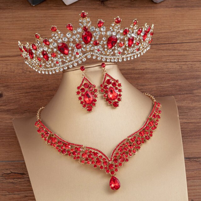Banquet Party Crystal Crown Necklace Earrings Weddings Sets