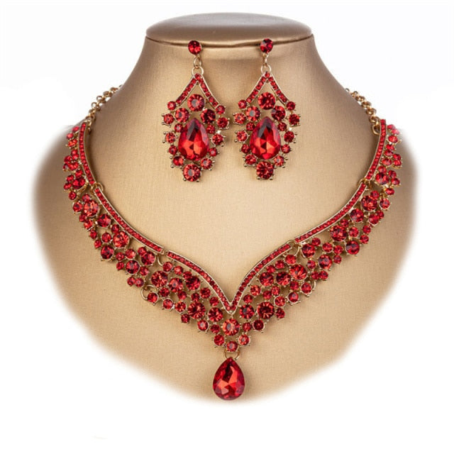 Banquet Party Crystal Crown Necklace Earrings Weddings Sets