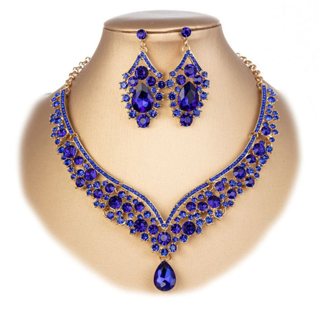 Banquet Party Crystal Crown Necklace Earrings Weddings Sets