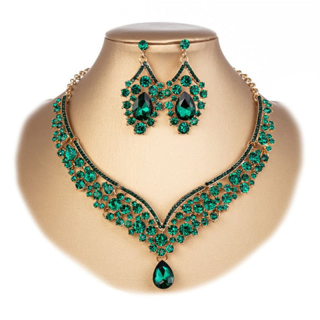 Banquet Party Crystal Crown Necklace Earrings Weddings Sets