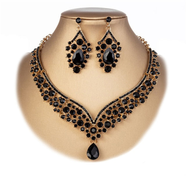 Banquet Party Crystal Crown Necklace Earrings Weddings Sets
