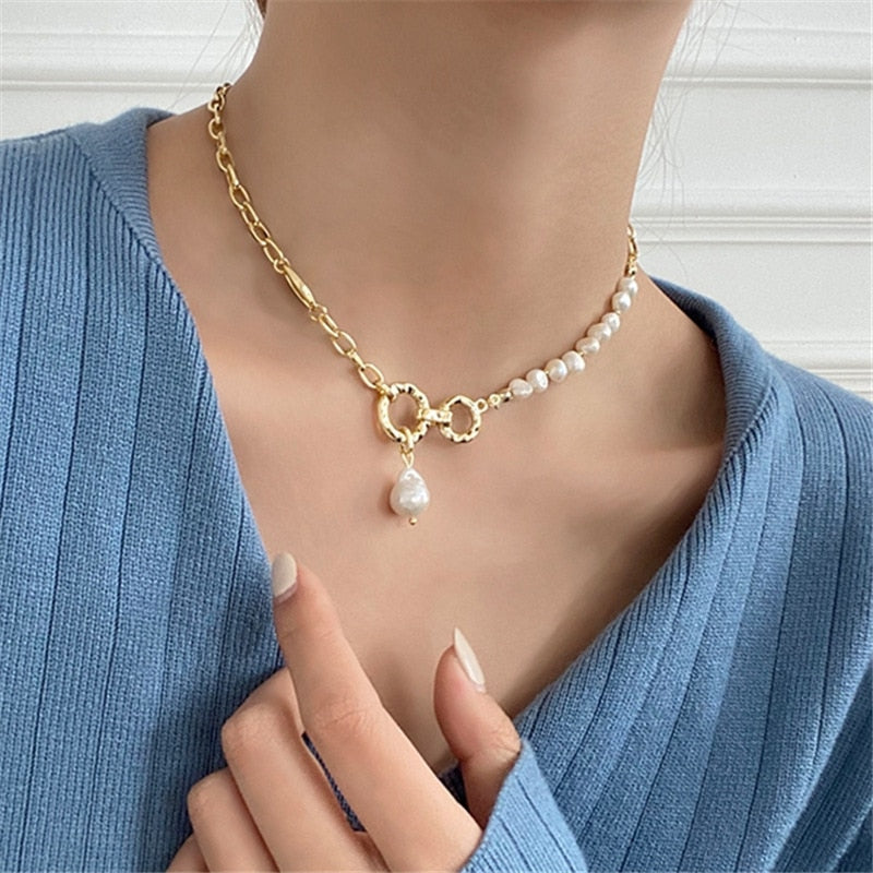 popular light luxury baroque wind natural pearl necklace