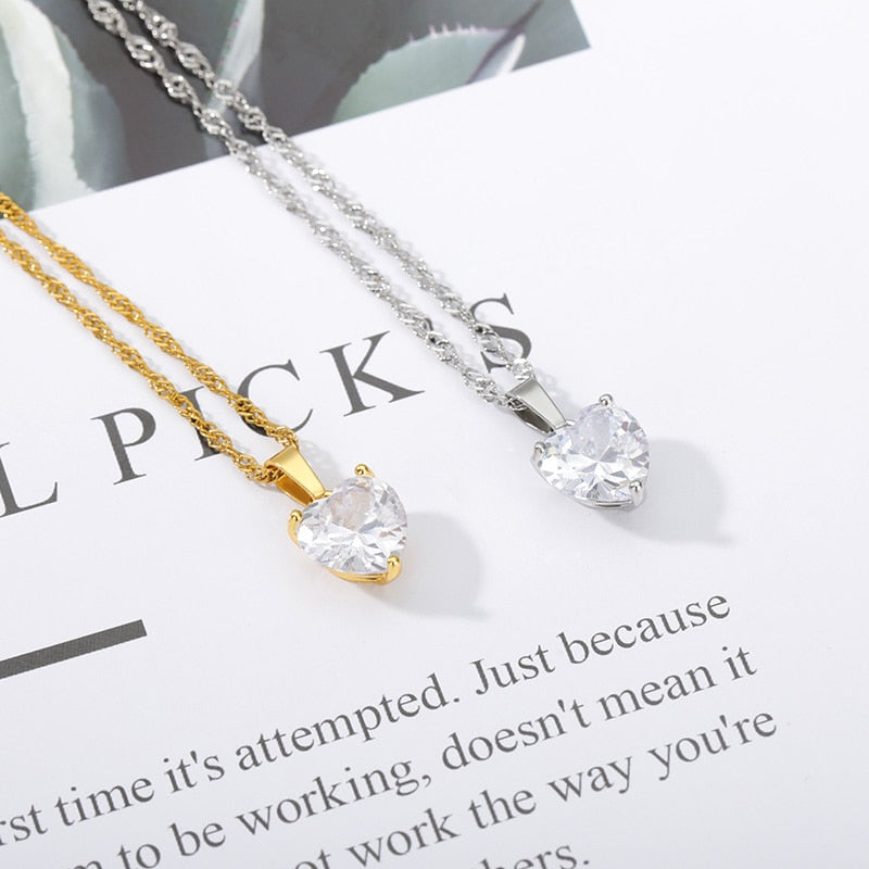 Heart  Gold Chain Zircon Heart Pendant Necklace