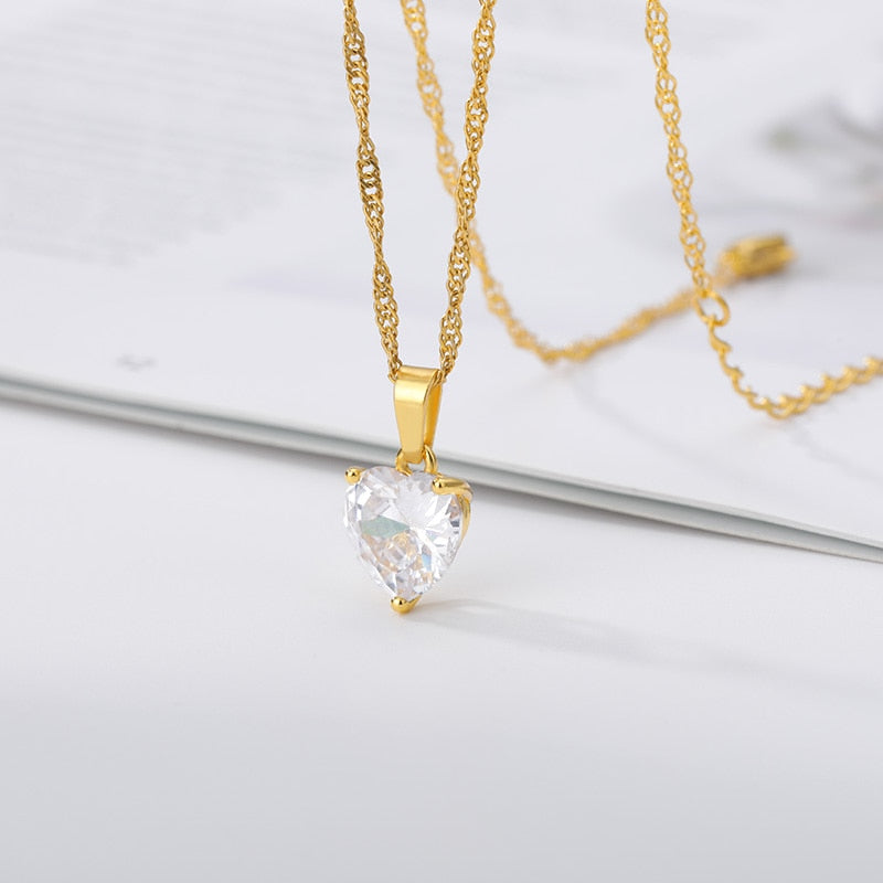 Heart  Gold Chain Zircon Heart Pendant Necklace