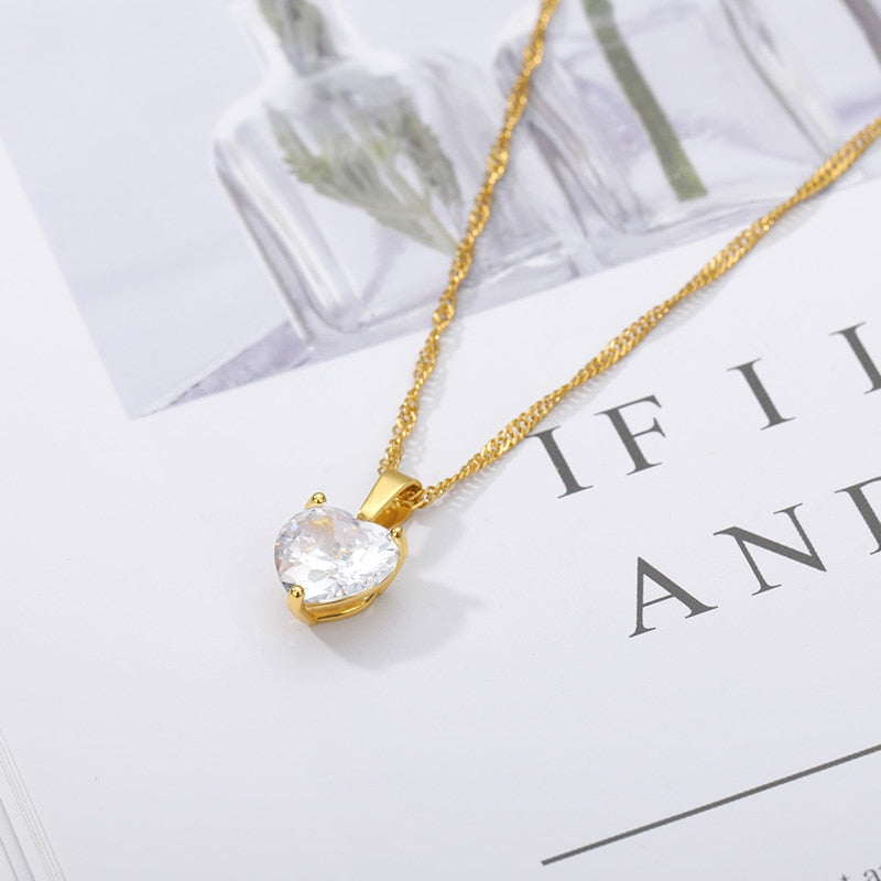 Heart  Gold Chain Zircon Heart Pendant Necklace