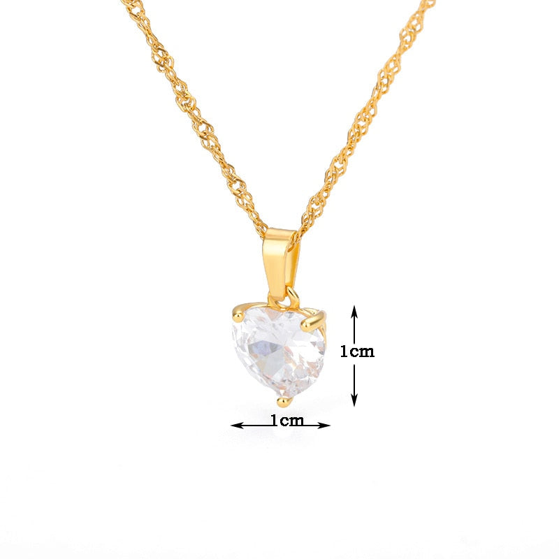 Heart  Gold Chain Zircon Heart Pendant Necklace