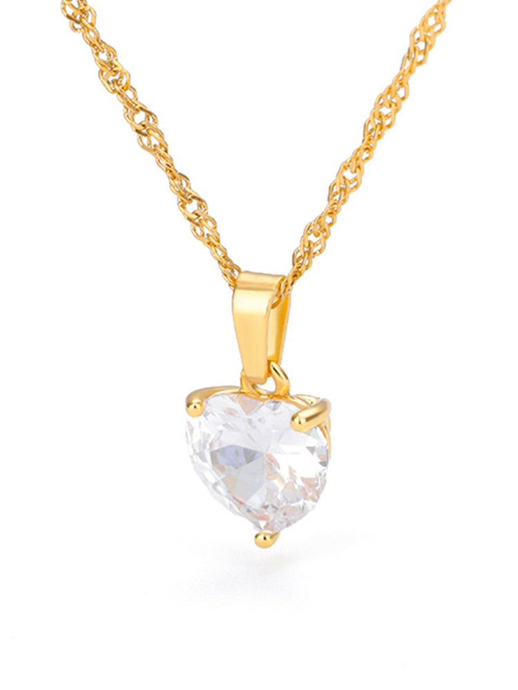 Heart  Gold Chain Zircon Heart Pendant Necklace