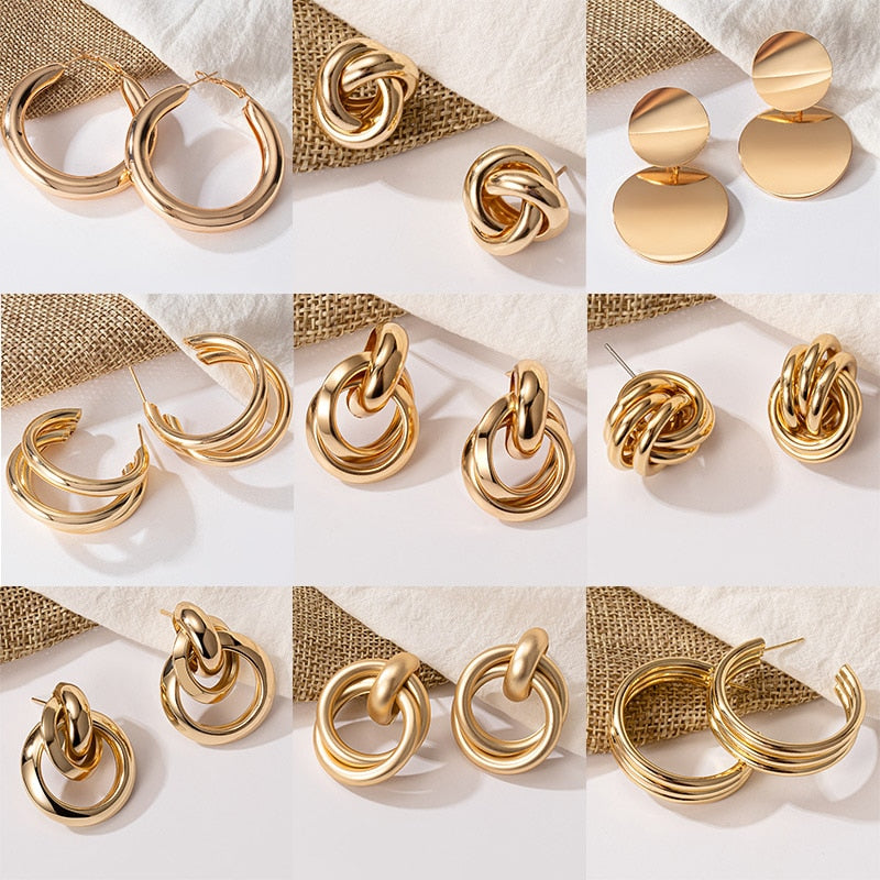 Fashion Gold Big Hoop Twisted Earrings