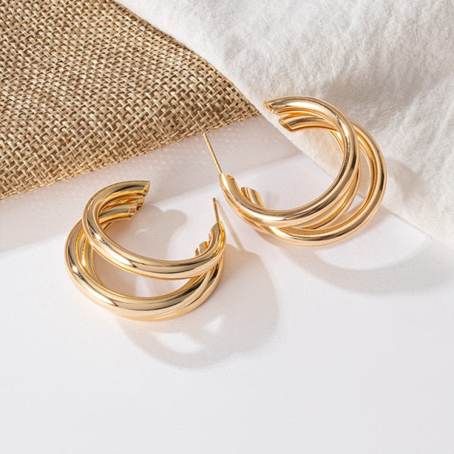 Fashion Gold Big Hoop Twisted Earrings
