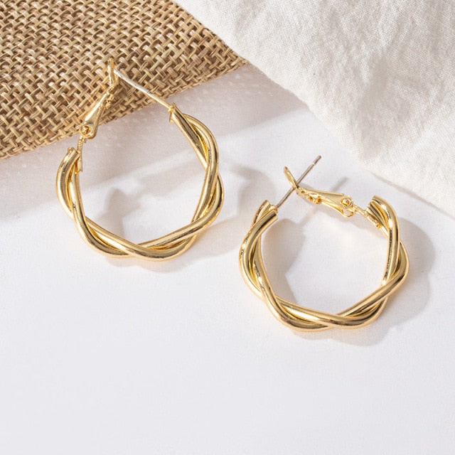 Fashion Gold Big Hoop Twisted Earrings