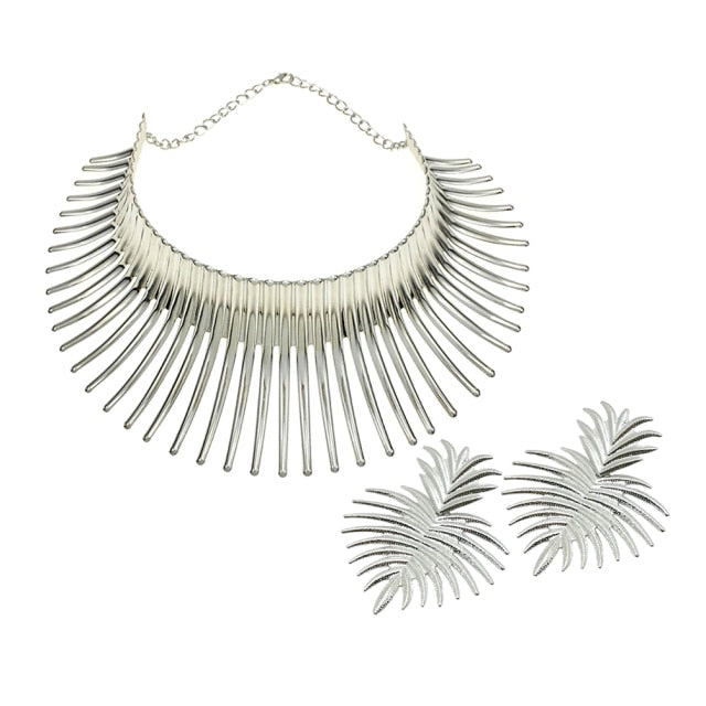 Gold Color Metal Big Exaggerated Torque Choker Necklace Earrings Set