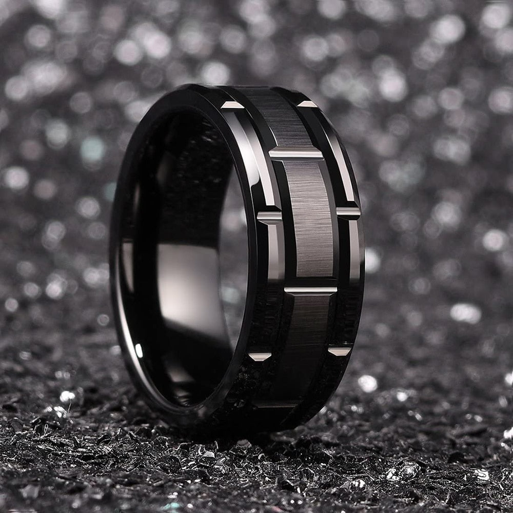 Silver Color Brushed Double Groove Pattern Men's Wedding Ring