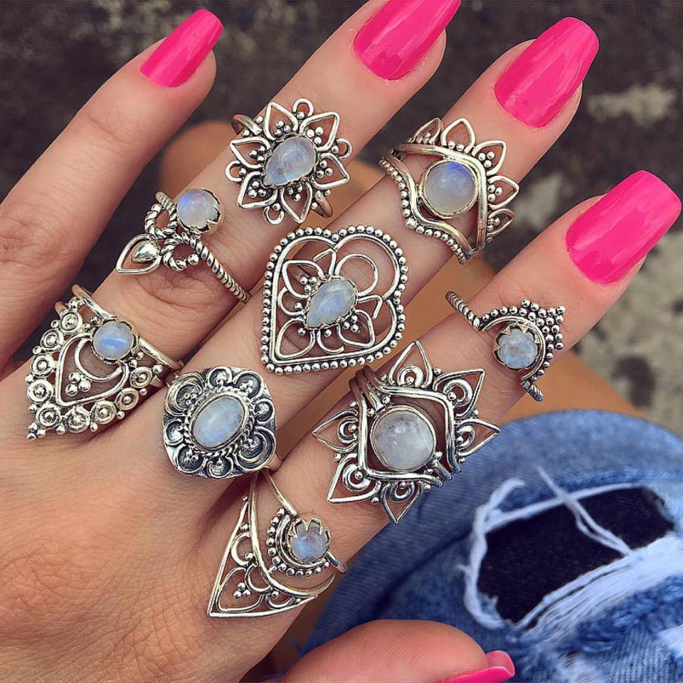Bohemian Retro Water Drop Flower Sunflower Moon Sun Ring