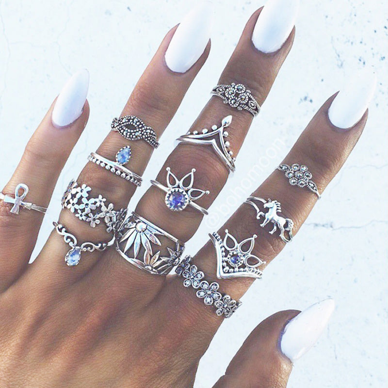 Bohemian Retro Water Drop Flower Sunflower Moon Sun Ring