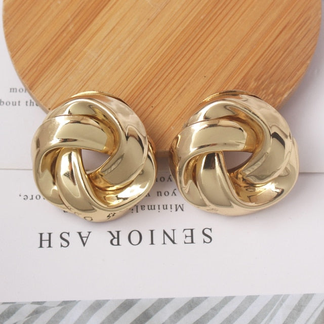 Big Vintage Metal Twisted Stud Earrings