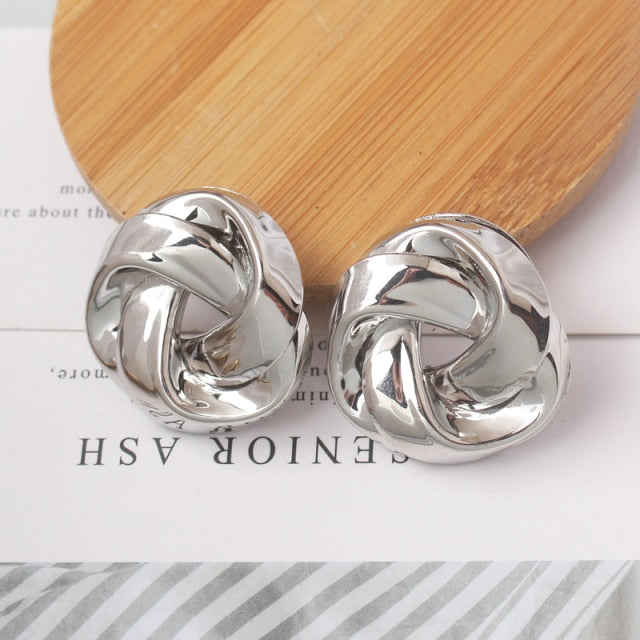Big Vintage Metal Twisted Stud Earrings