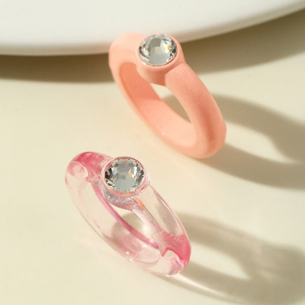 Anillos geométricos minimalistas con diamantes de imitación y rectángulos coloridos