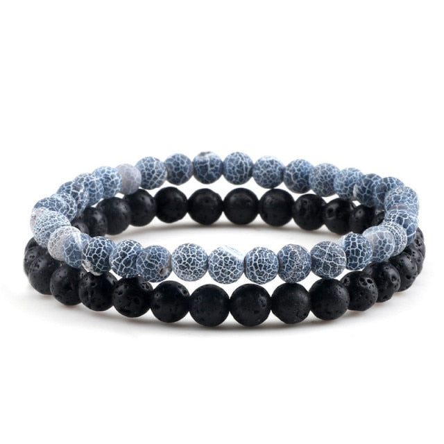 Natural Black Matte Blue Turquoises Beaded Stone Bracelets