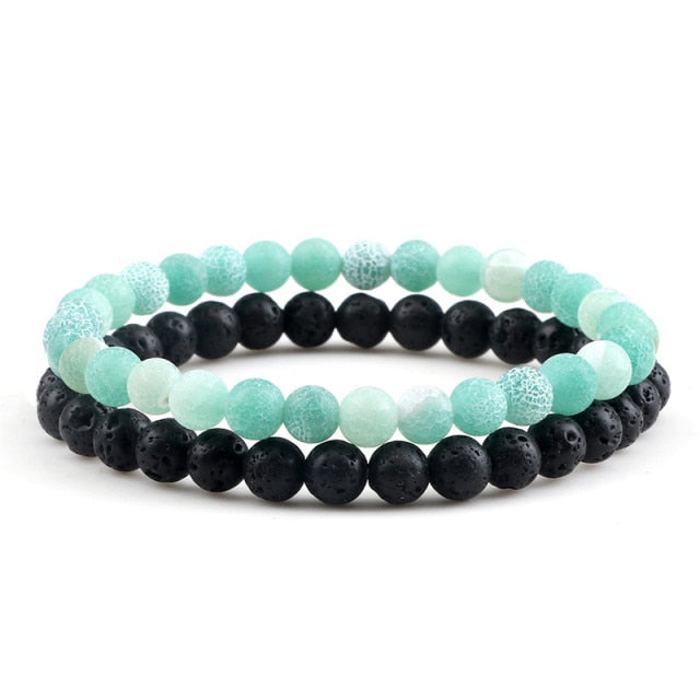 Natural Black Matte Blue Turquoises Beaded Stone Bracelets