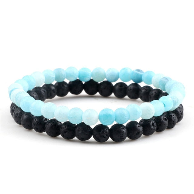 Natural Black Matte Blue Turquoises Beaded Stone Bracelets