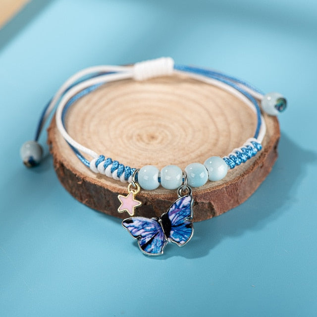 Cute Metal Drip Glaze Pendant Bracelet Hand-Wowen