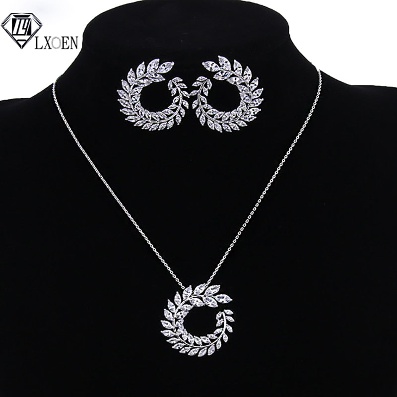 Luxury AAA Zircon Olive Branch Pendant Set For Women