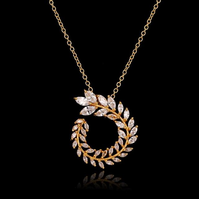 Luxury AAA Zircon Olive Branch Pendant Set For Women