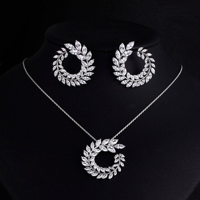 Luxury AAA Zircon Olive Branch Pendant Set For Women