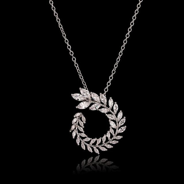 Luxury AAA Zircon Olive Branch Pendant Set For Women