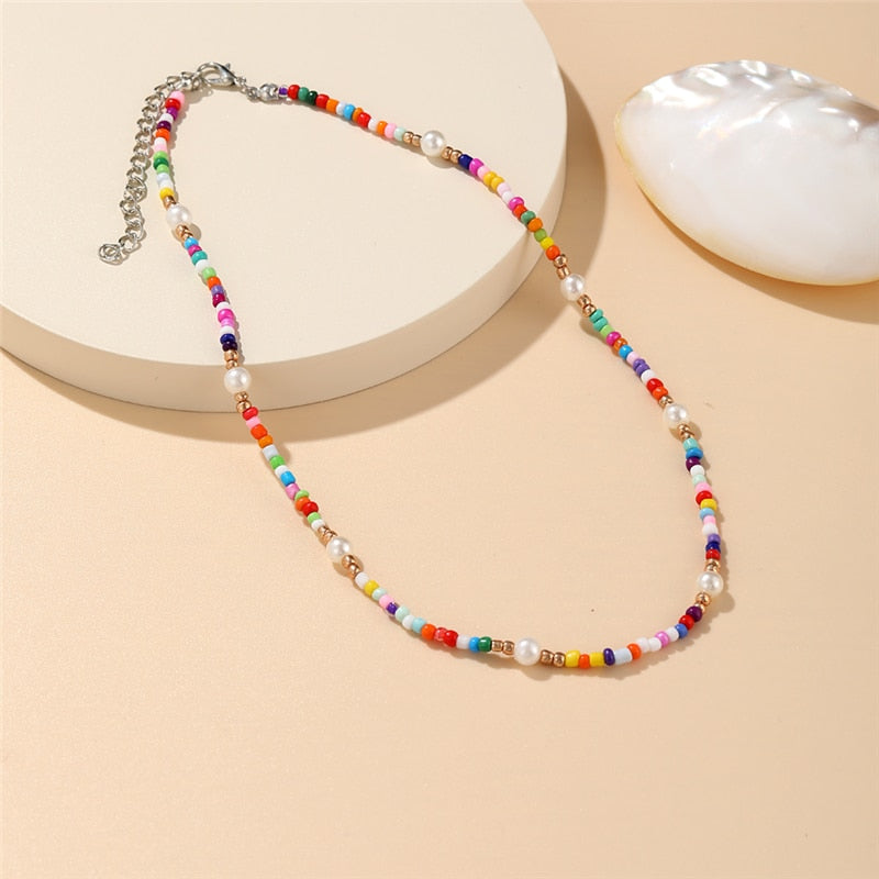 Trendy Bead Strand Beaded Choker Necklace